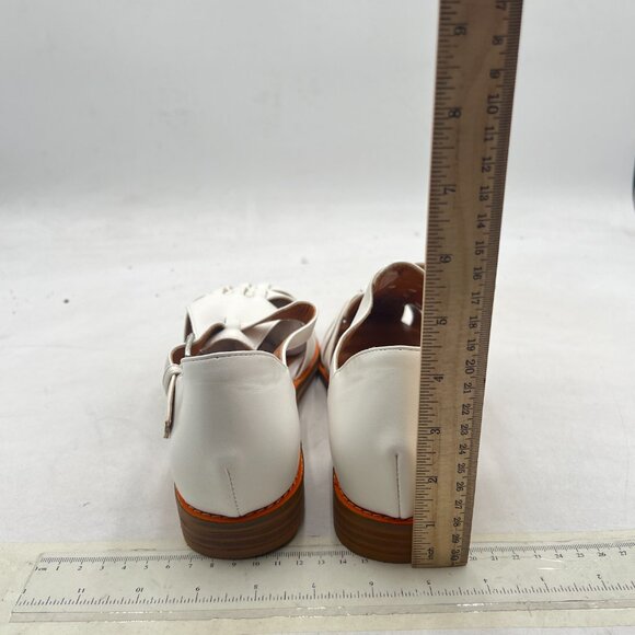 FSJ White Closed Toe Low Block Heel Woven Roman Ankle Strap Hollow Caged Sandals - Picture 5 of 8